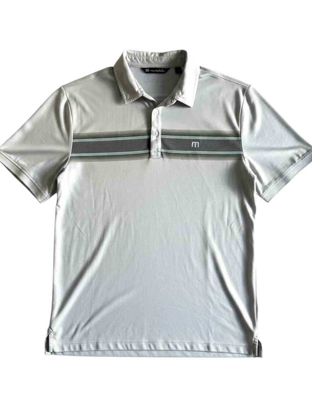TravisMathew Men’s Large Gray Chest Stripe Golf Polo Shirt Mint Charcoal